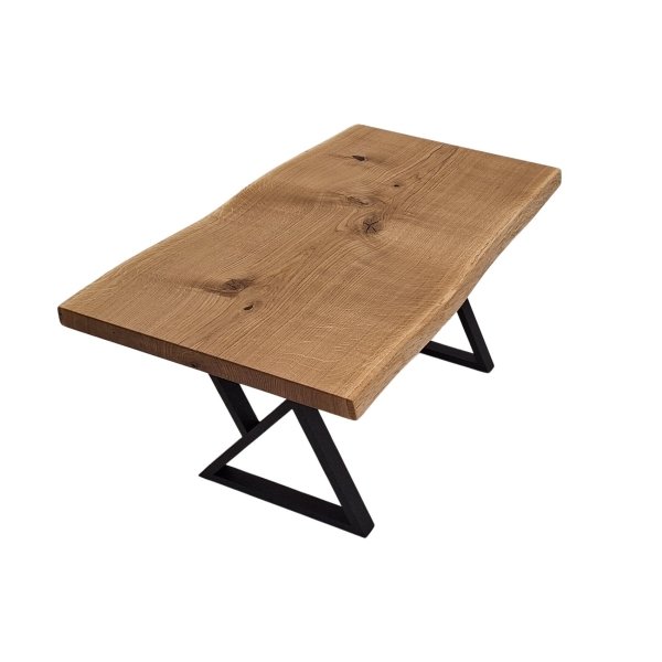 Table basse en bois brut avec bord naturel