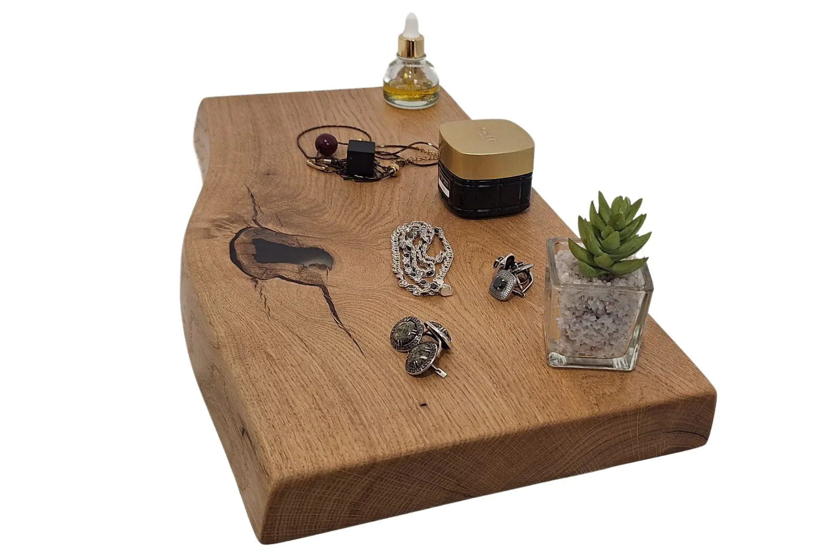 Étagère murale en chêne massif 500 mm – Résine et bord naturel