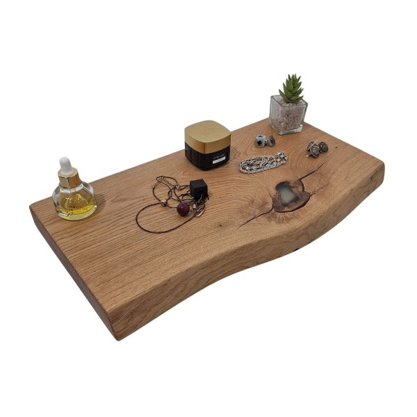 Étagère murale en chêne massif 500 mm – Résine et bord naturel