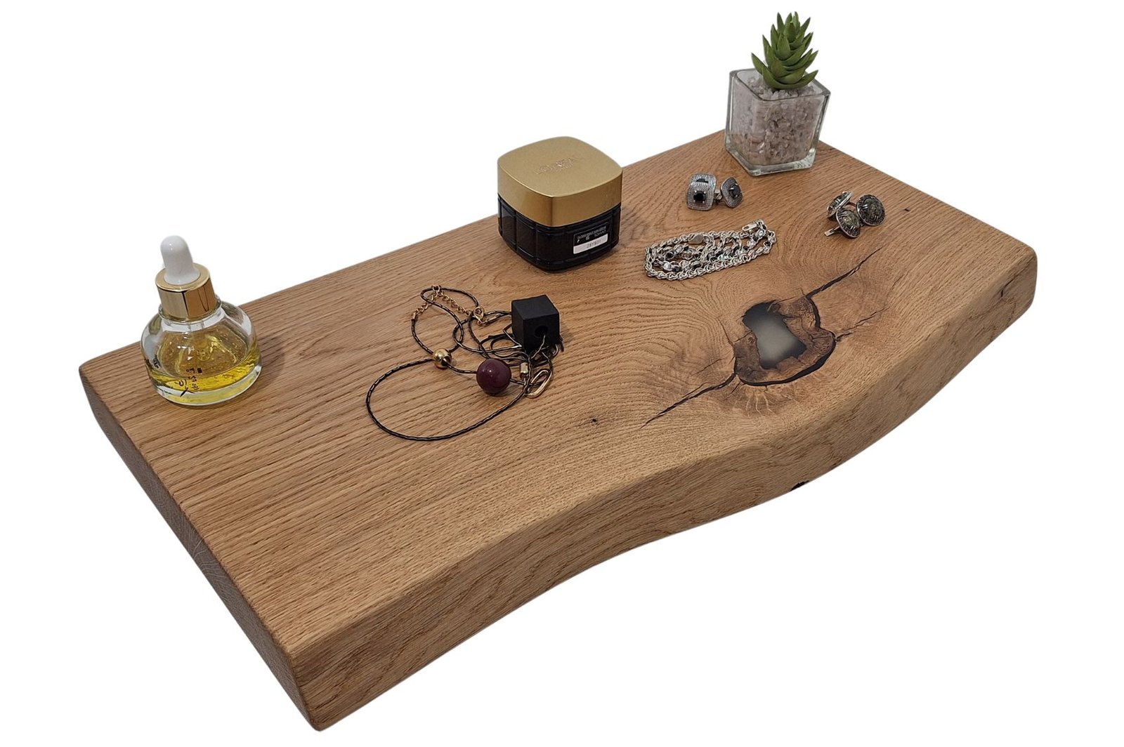 Étagère murale en chêne massif 500 mm – Résine et bord naturel