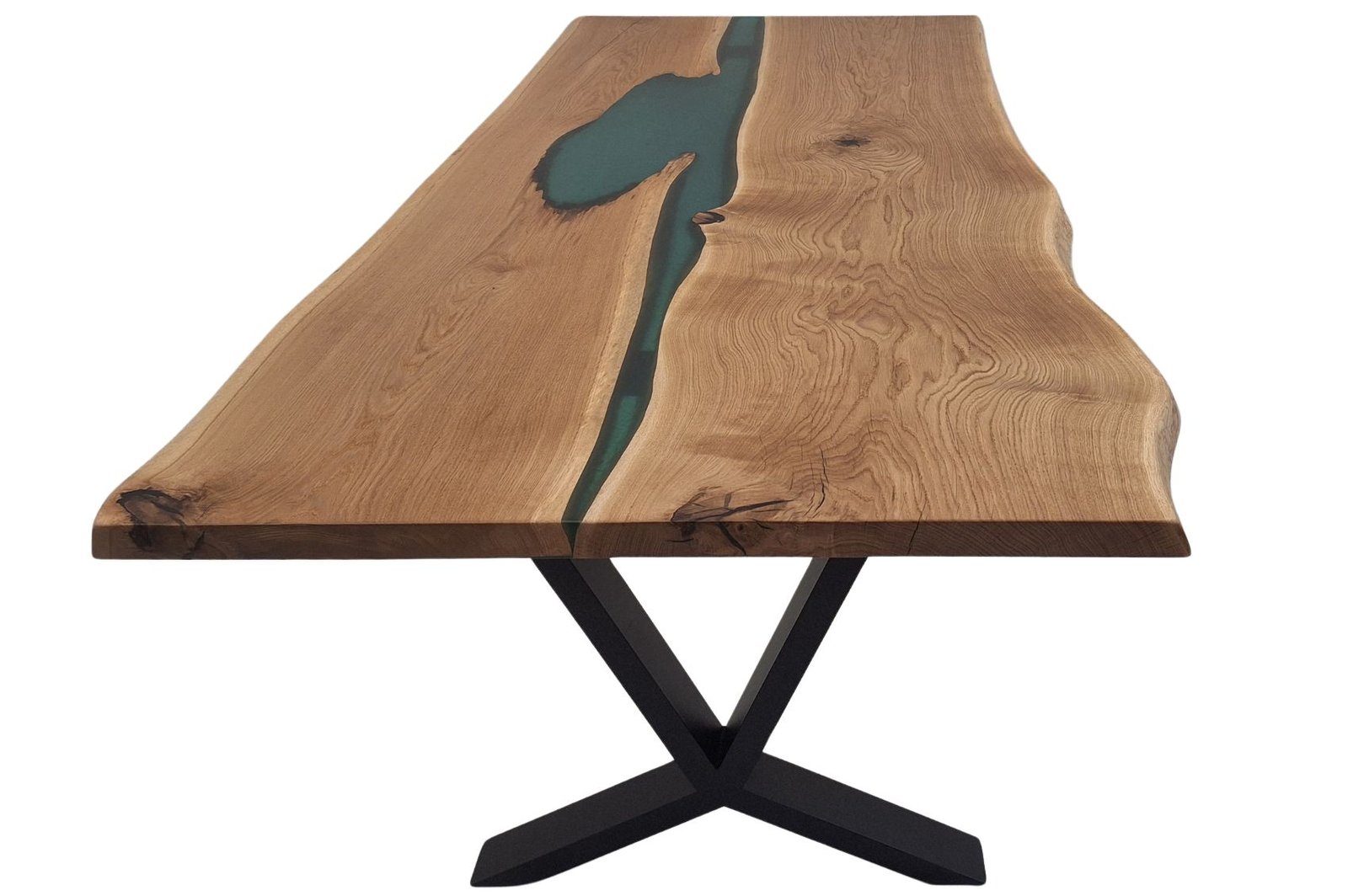 Table rivière en chêne massif & résine verte – Détail naturel saisissant Exemplaire