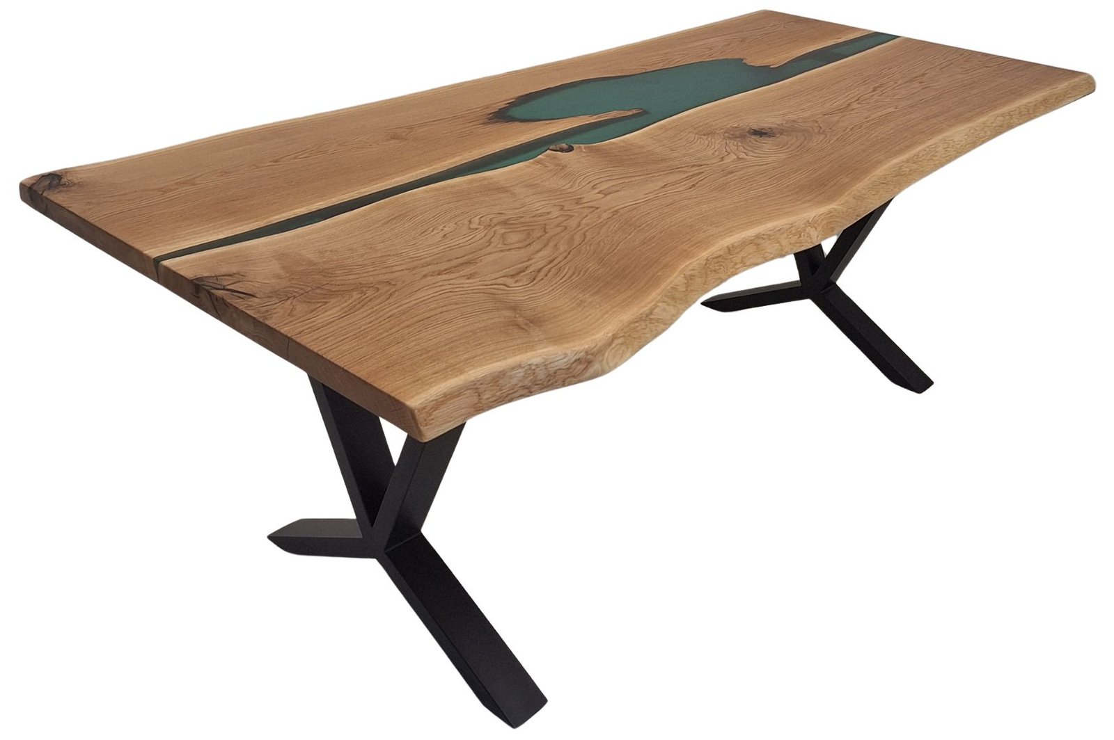 Table rivière en chêne massif & résine verte – Détail naturel saisissant Exemplaire
