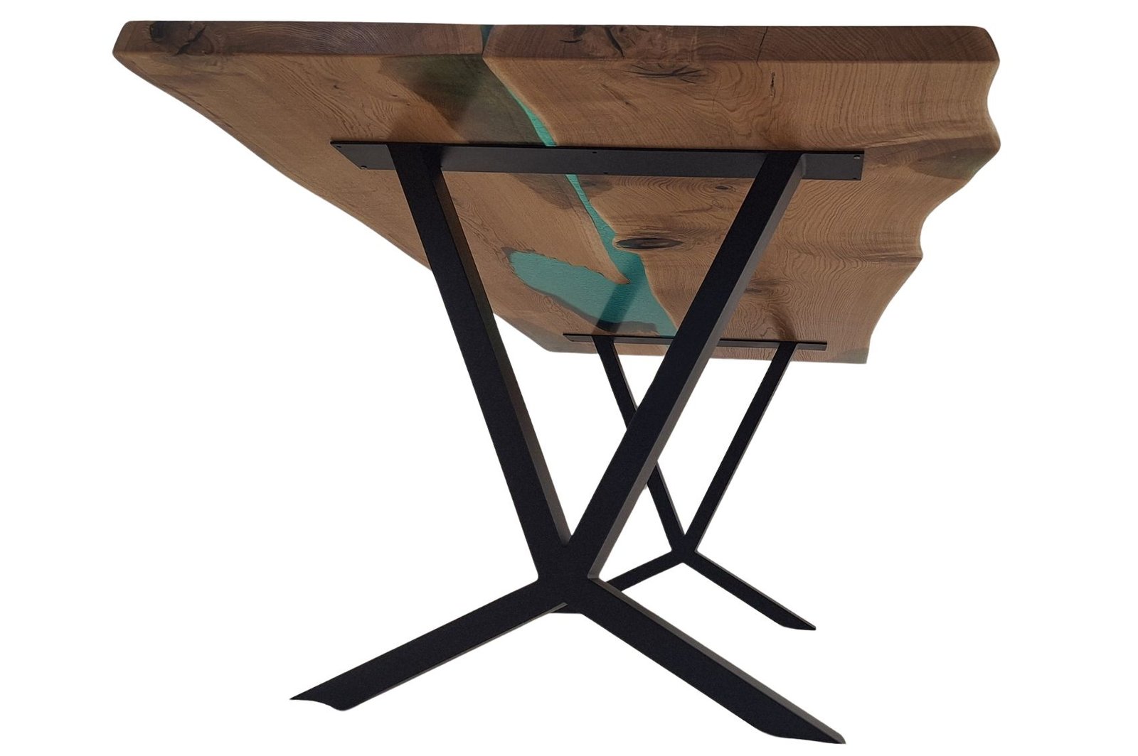 Table rivière en chêne massif & résine verte – Détail naturel saisissant Exemplaire