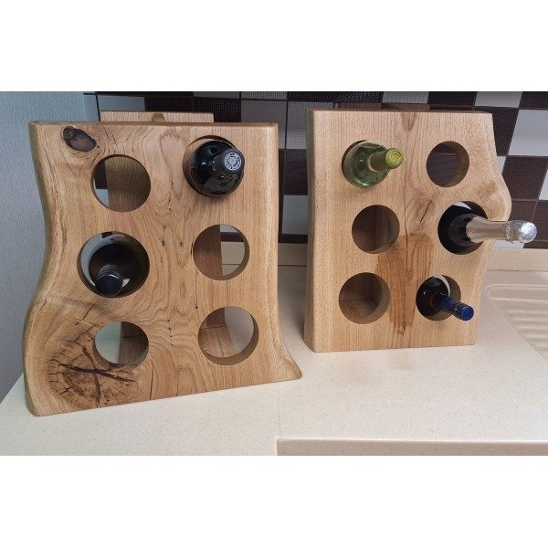 Porte-bouteilles artisanal en bois pour 6 bouteilles – à poser