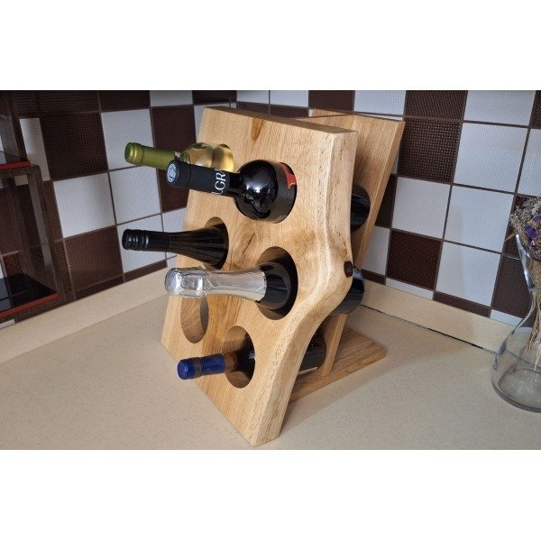Porte-bouteilles artisanal en bois pour 6 bouteilles – à poser
